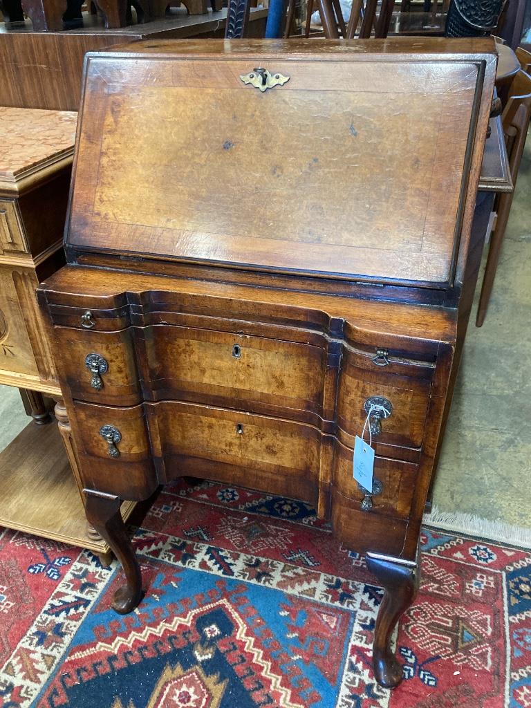 A small Queen Anne revival walnut bureau with slide, width 52cm, depth 40cm, height 96cm